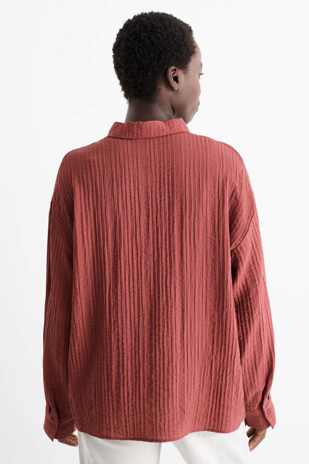 Dames - Blouse - met structuur - roestbruin