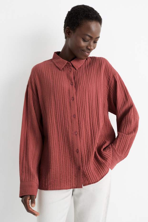 Dames - Blouse - met structuur - roestbruin