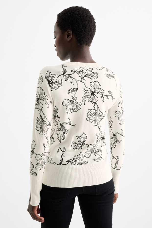 Damen - Pullover - geblümt - weiß