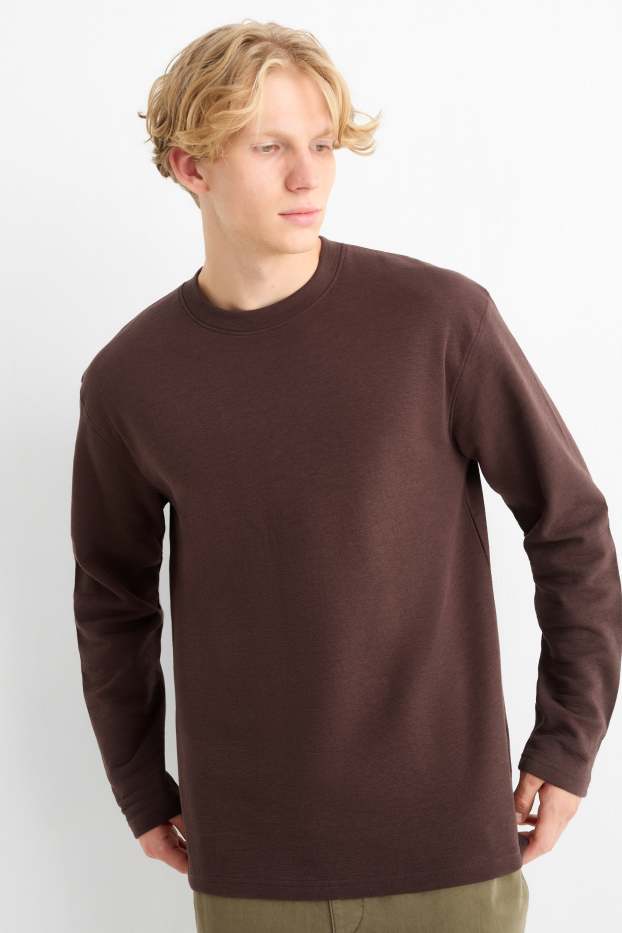 Heren - Longsleeve - met structuur - donkerbruin