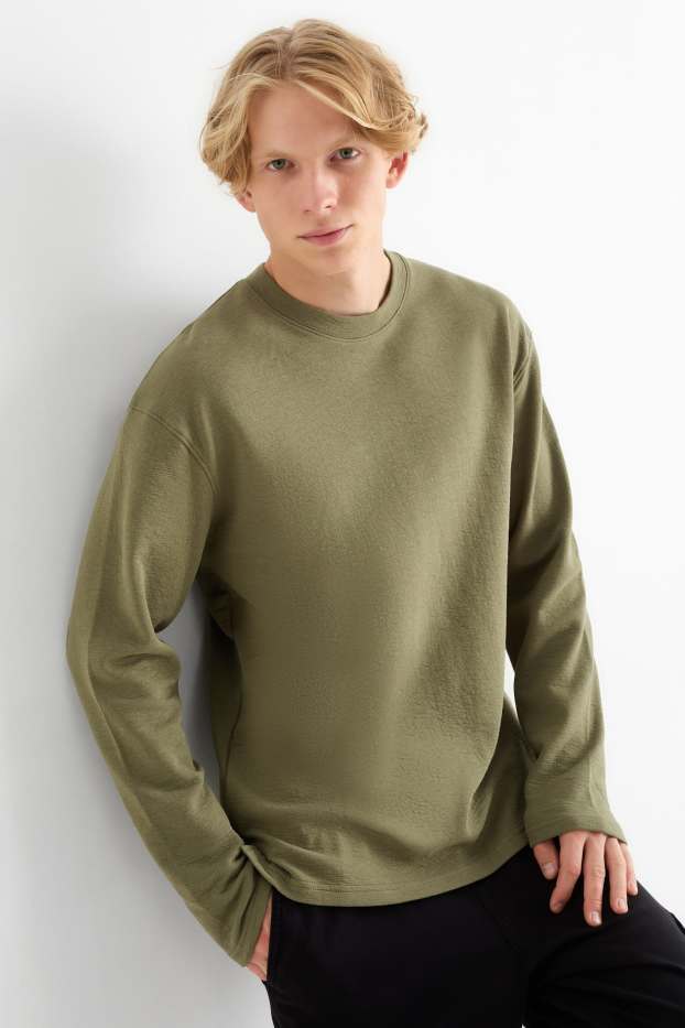 Hombre - Camiseta de manga larga - con textura - verde