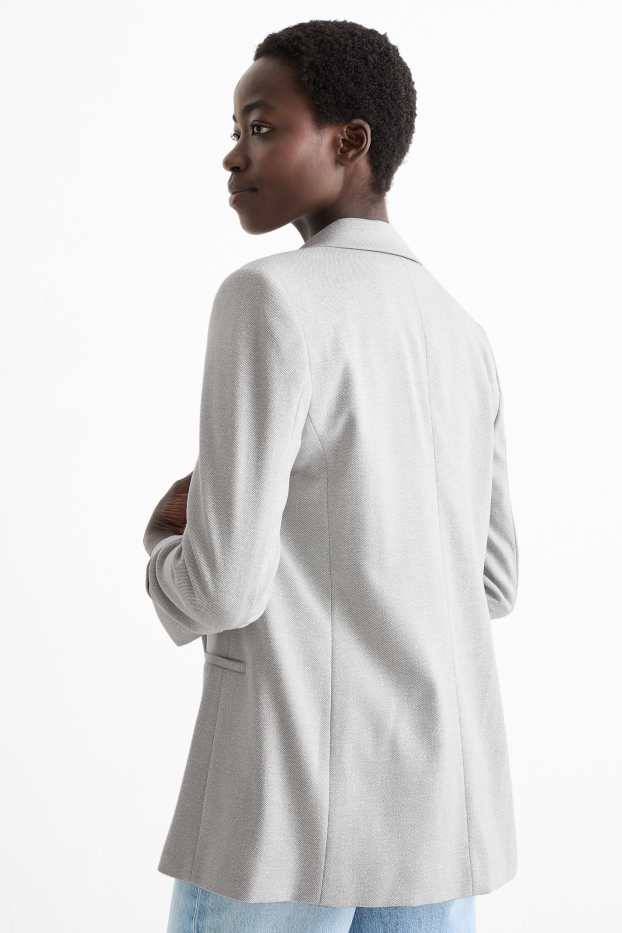 Women - Long blazer - regular fit - textured - light gray