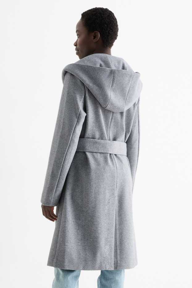 Women - Coat with hood - light gray-melange