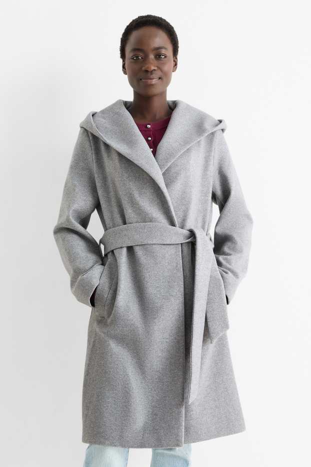 Women - Coat with hood - light gray-melange