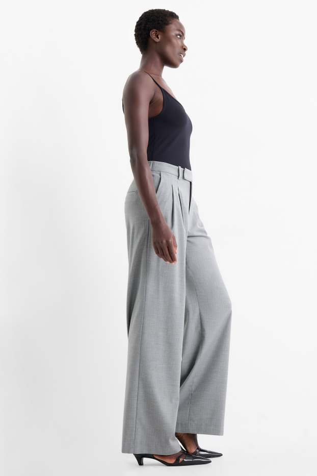 Dames - Business-broek - mid waist - relaxed fit - krijtstrepen - grijs