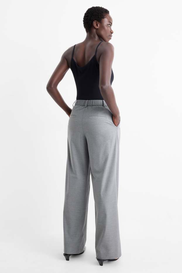 Dames - Business-broek - mid waist - relaxed fit - krijtstrepen - grijs