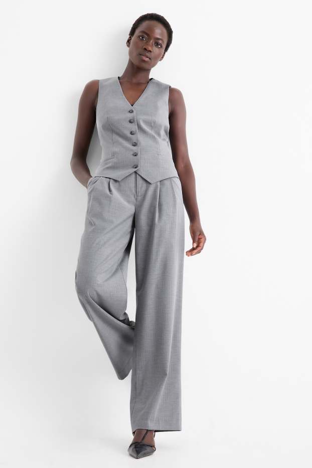 Dames - Business-broek - mid waist - relaxed fit - krijtstrepen - grijs