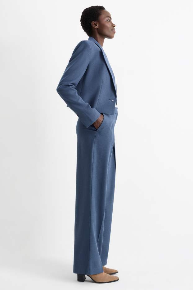 Dámské - Business kalhoty - high waist - wide leg - tmavomodrá