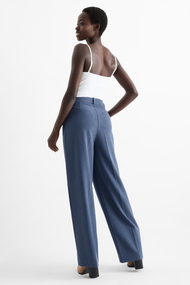 Dámské - Business kalhoty - high waist - wide leg - tmavomodrá
