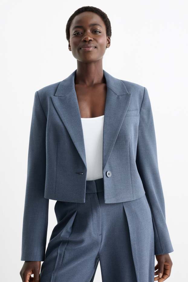 Damen - Crop Blazer - Regular Fit - strukturiert - dunkelblau