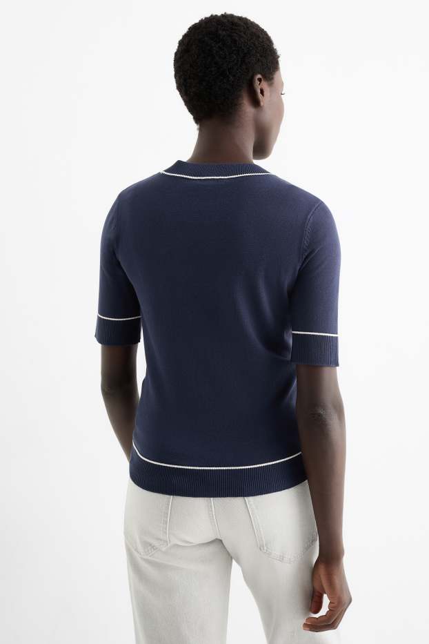 Femmes - Pull en maille - manches courtes - bleu foncé