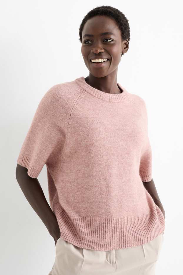 Damen - Strickpullover - kurzarm - pink