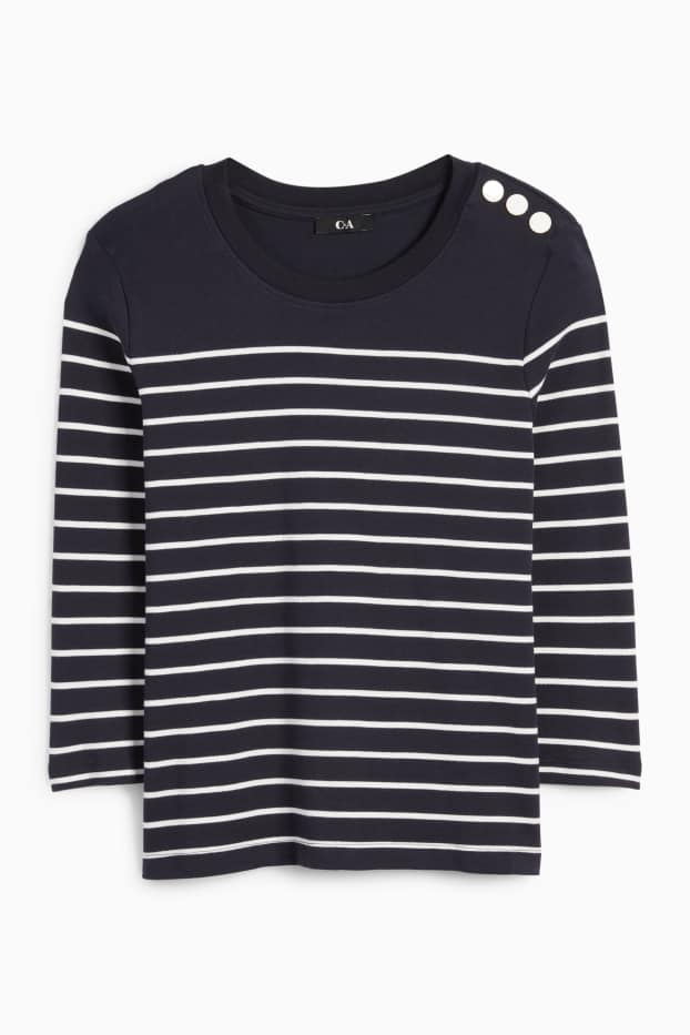 Damen - Langarmshirt - gestreift - dunkelblau