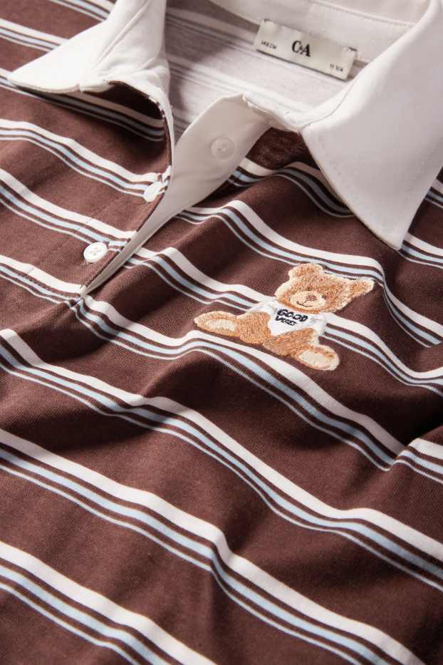 Children Girls - Teddy bear - polo shirt - striped - dark brown