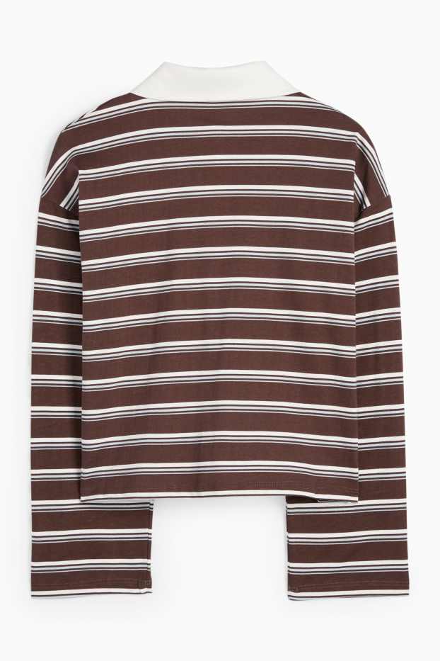 Children Girls - Teddy bear - polo shirt - striped - dark brown