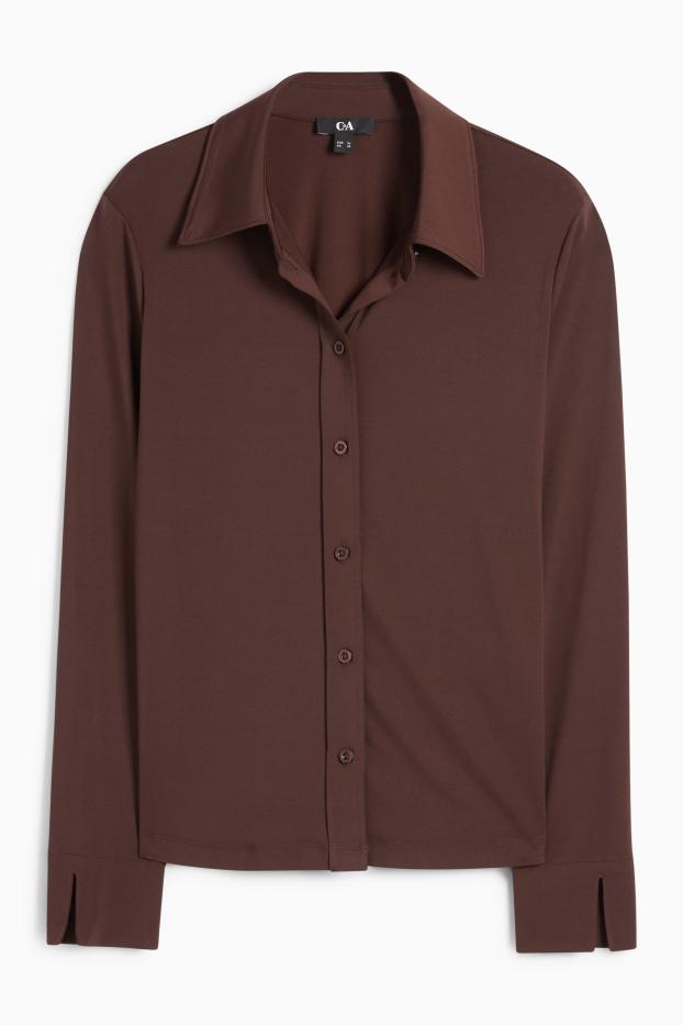 Dames - Jersey blouse - donkerbruin