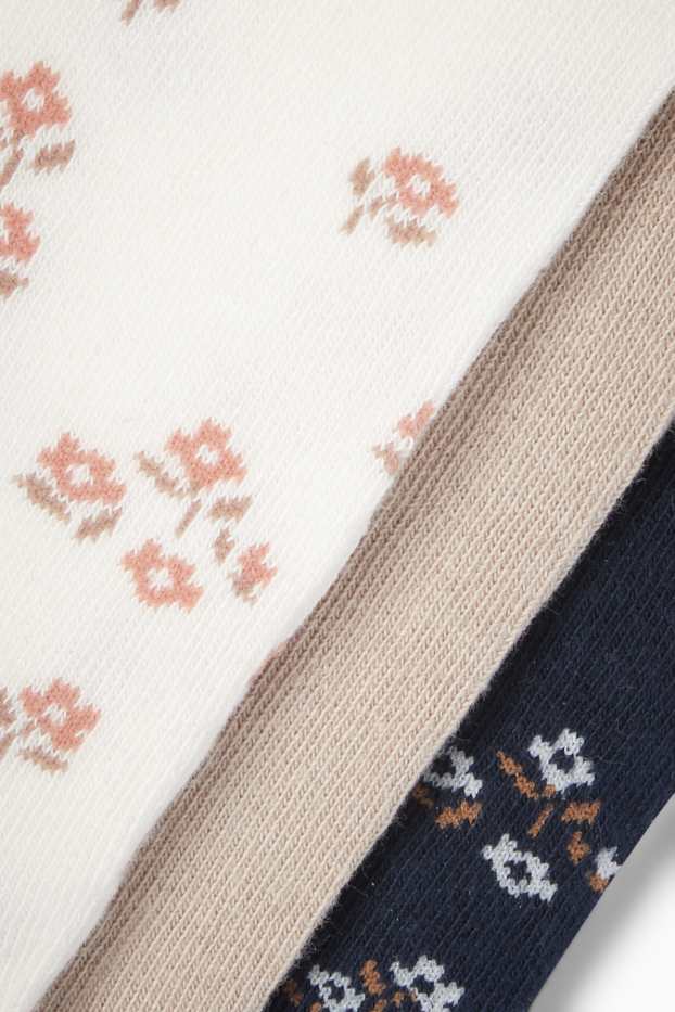 Baby Mädchen - Multipack 3er - Blümchen - Baby-Strumpfhose - beige / blau