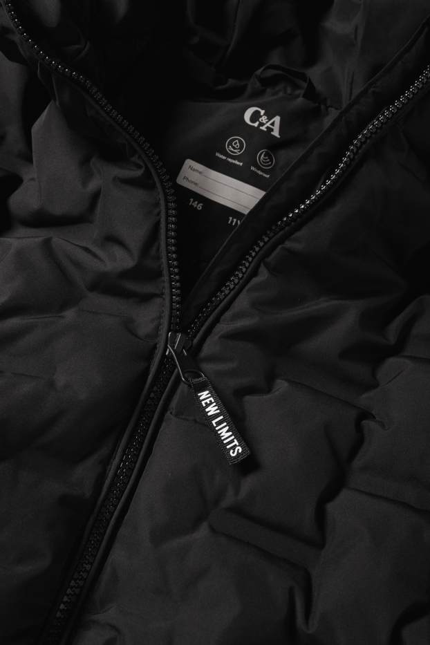 Children Boys - Quilted jacket with hood - water-repellent - black