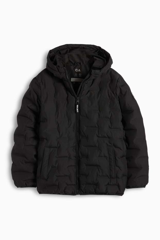 Children Boys - Quilted jacket with hood - water-repellent - black