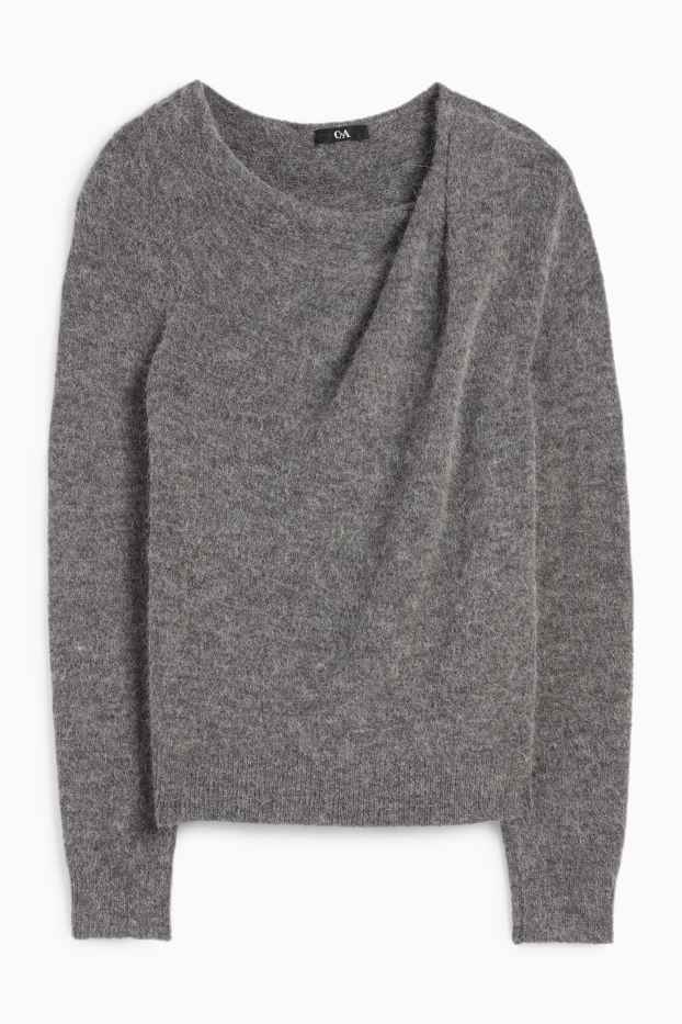 Dames - Trui, deels met alpacawol - grijs-mix