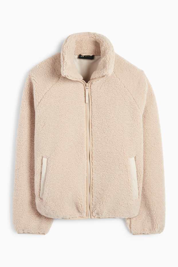 Dames - Functionele jas van teddybont - licht beige