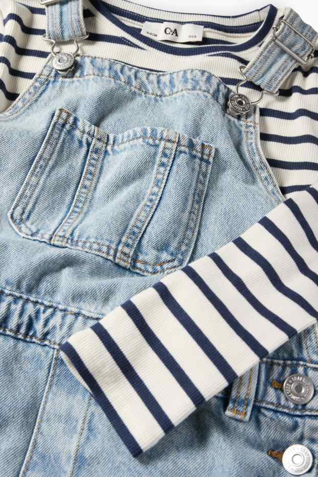 Kinder Mädchen - Set - Langarmshirt und Jeans-Latzkleid - 2 teilig - helljeansblau