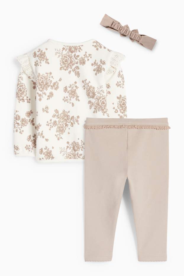 Bébés filles - Petites fleurs - tenue bébé - 3 pièces - blanc crème