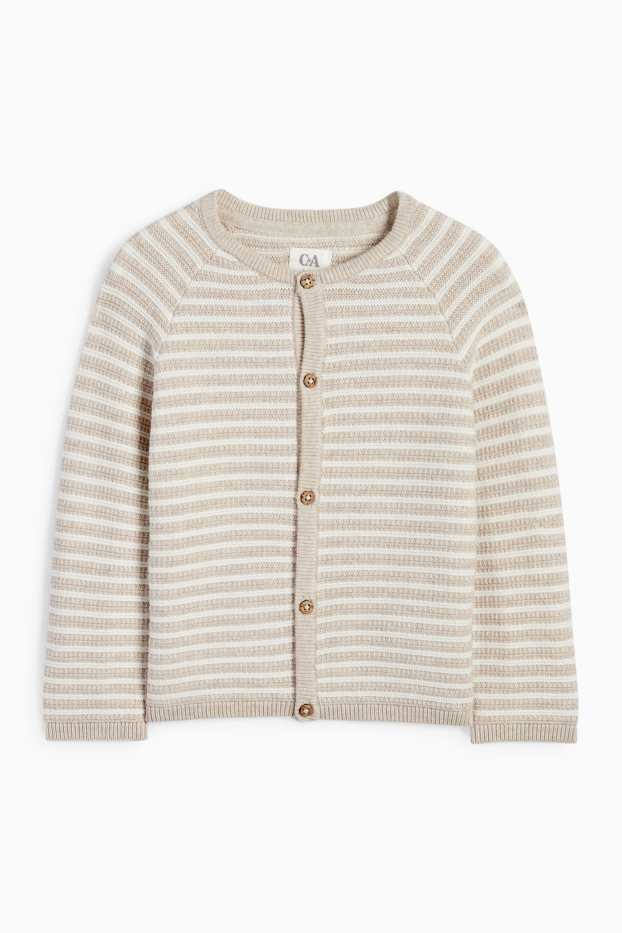 Unisex - Baby-Strickjacke - gestreift - strukturiert - hellbeige