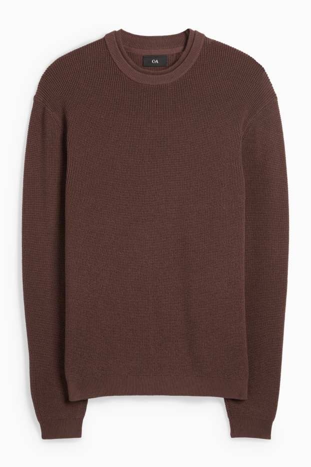 Men - Jumper - textured - dark brown