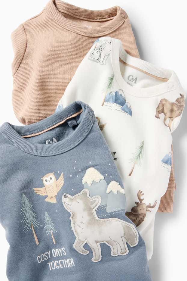 Baby Jungen - Multipack 3er - Wildtiere - Baby-Sweatshirt - blau  / beige