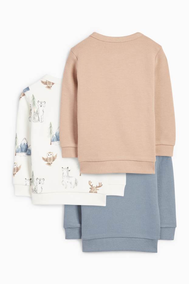 Baby Jungen - Multipack 3er - Wildtiere - Baby-Sweatshirt - blau  / beige