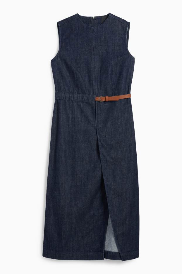 Damen - Jeans-Bodycon-Kleid mit Gürtel - dunkeljeansblau