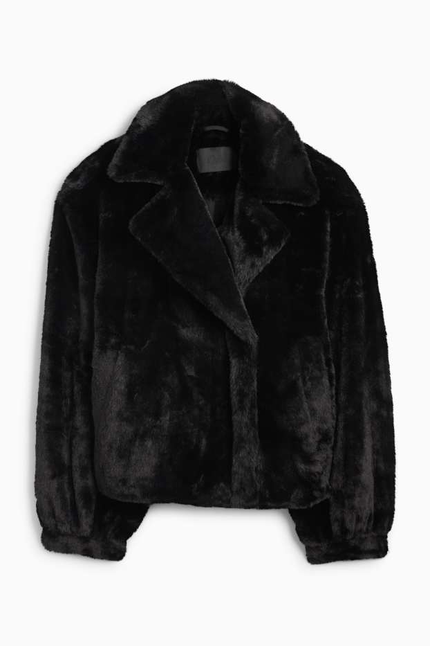 Damen - Kunstfell-Jacke - schwarz