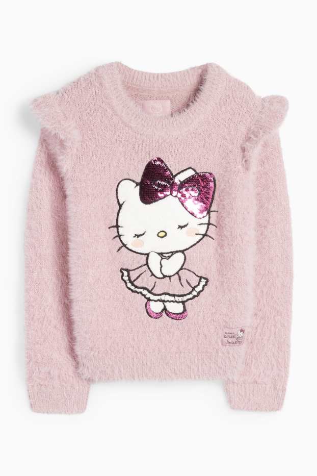 Děti - dívky - Hello Kitty - svetr - s lesklou aplikací - růžová