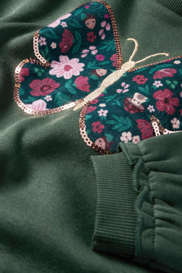 Enfants filles - Papillon - sweat - effet brillant - vert foncé