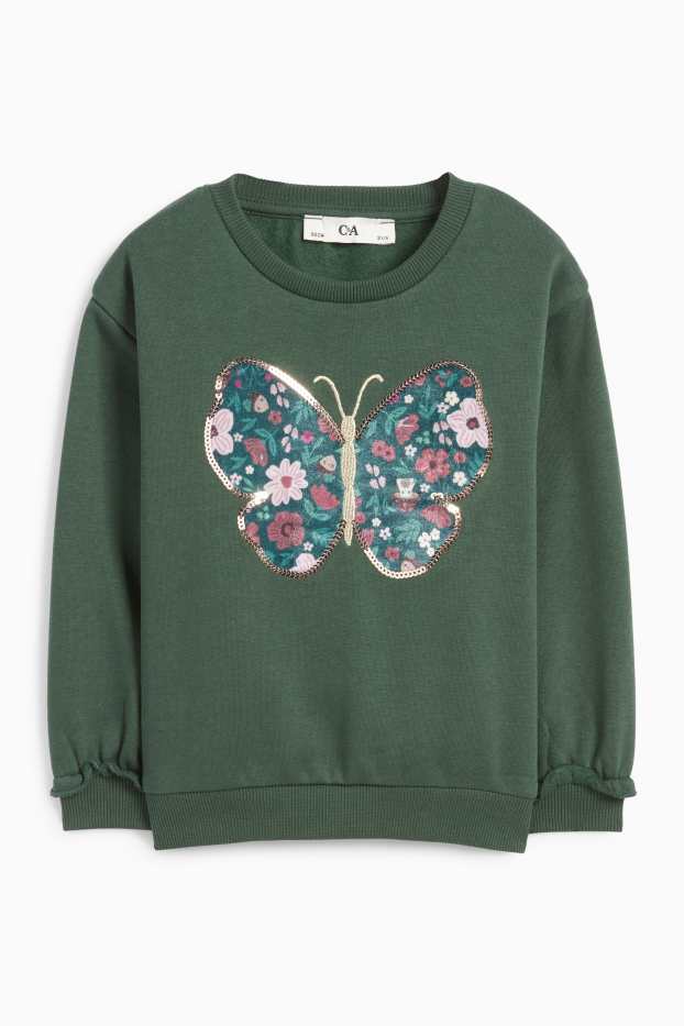 Enfants filles - Papillon - sweat - effet brillant - vert foncé