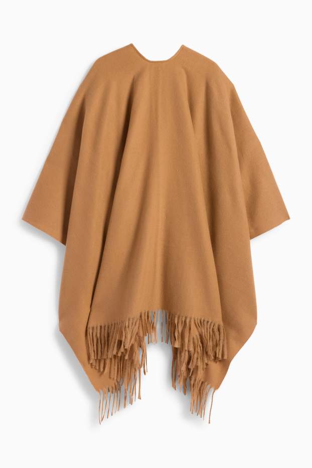 Women - Fringed poncho - light brown