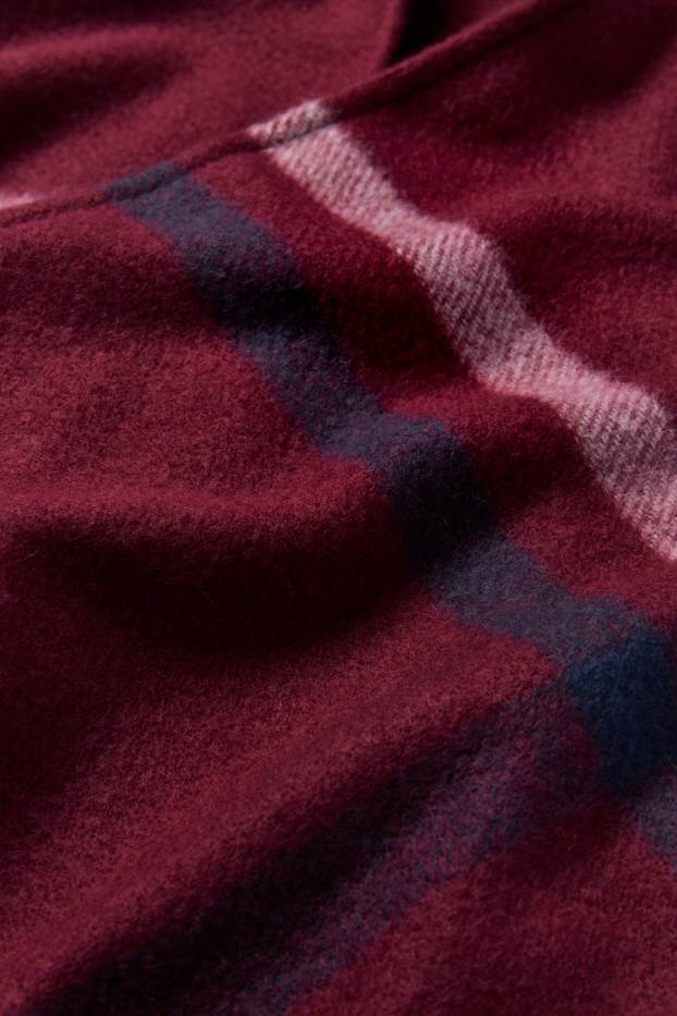 Women - Fringed poncho - check - bordeaux