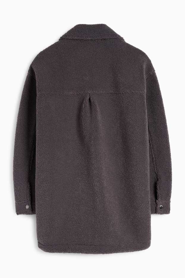 Donna - Camicia shacket effetto peluche - grigio scuro