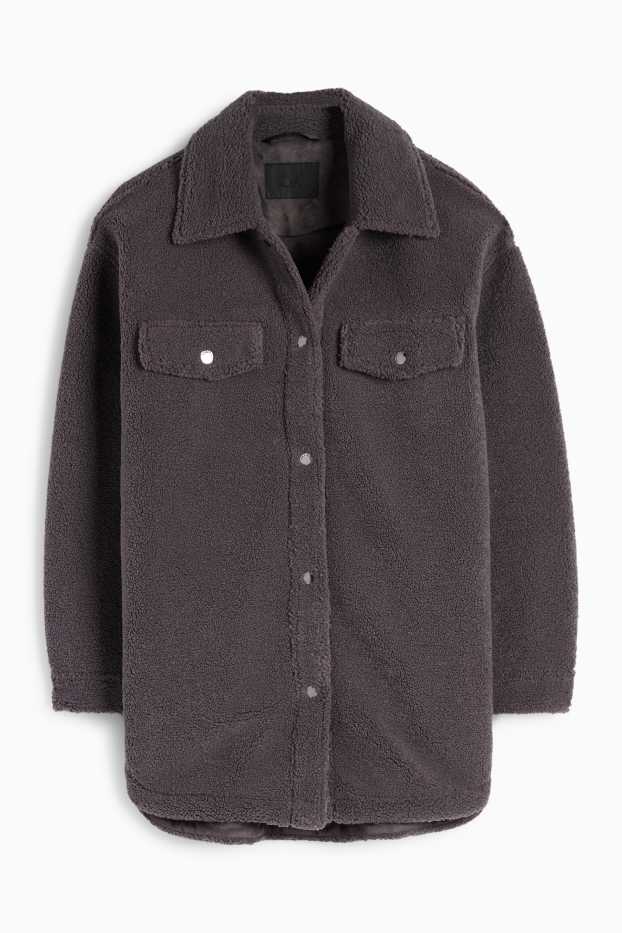 Donna - Camicia shacket effetto peluche - grigio scuro