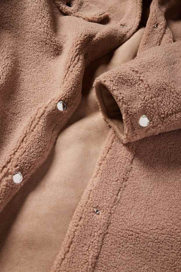 Donna - Camicia shacket effetto peluche - marrone chiaro
