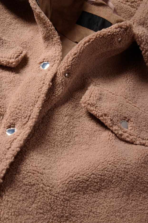 Donna - Camicia shacket effetto peluche - marrone chiaro