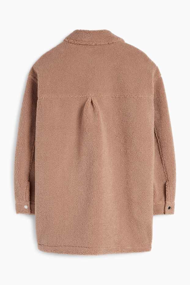 Donna - Camicia shacket effetto peluche - marrone chiaro