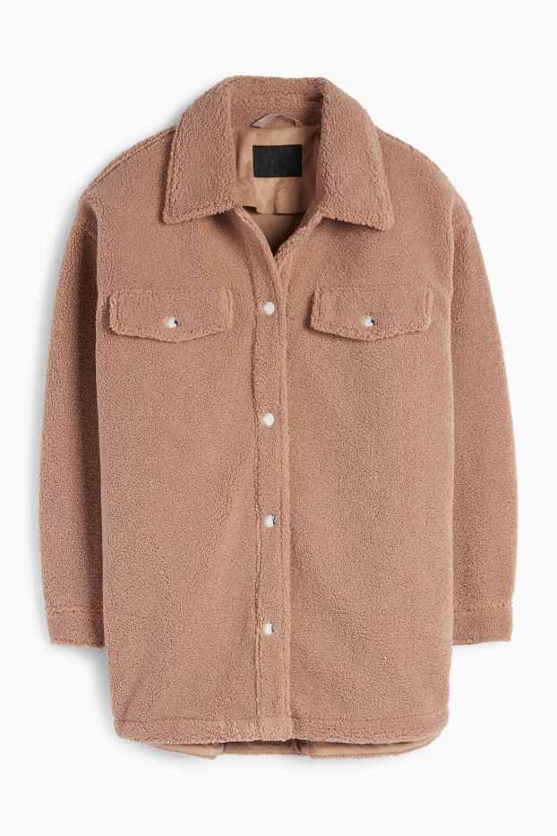 Donna - Camicia shacket effetto peluche - marrone chiaro
