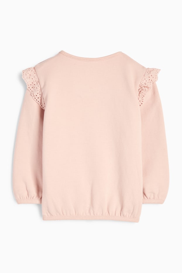 Baby Mädchen - Blümchen - Baby-Sweatshirt - Broderie Anglaise - rosa