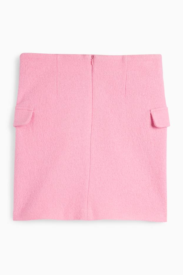 Femmes - Mini-jupe en finition bouclée - laine mélangée - rose