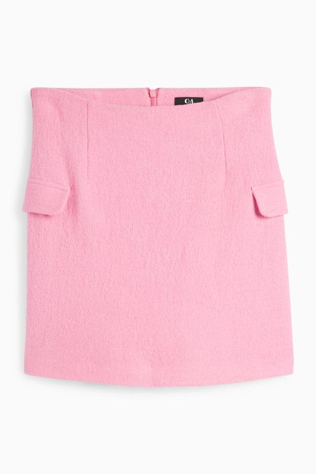Femmes - Mini-jupe en finition bouclée - laine mélangée - rose