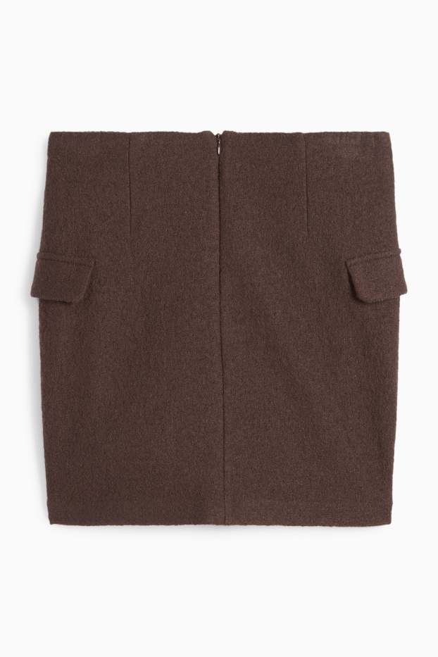 Dames - Bouclé minirok - wolmix - donkerbruin