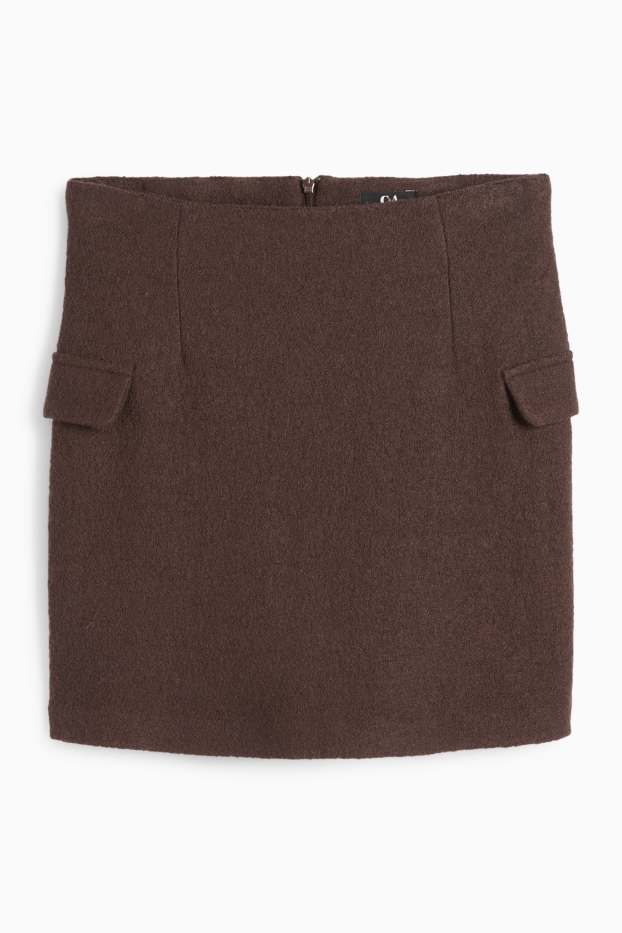 Dames - Bouclé minirok - wolmix - donkerbruin