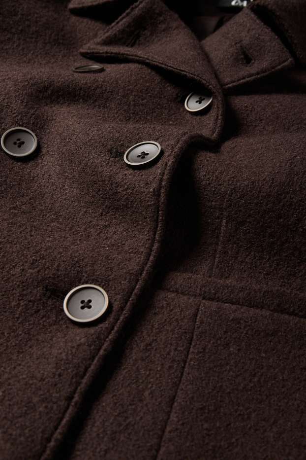 Women - Cropped bouclé blazer - regular fit - wool blend - dark brown